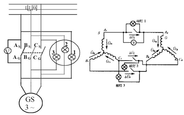 燈光旋轉(zhuǎn)法接線(xiàn)圖-柴油發(fā)電機(jī)組并機(jī).png