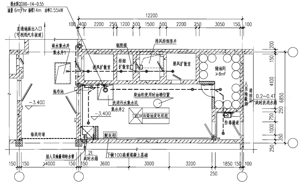 人防發(fā)電機房給排水平面布置圖.png